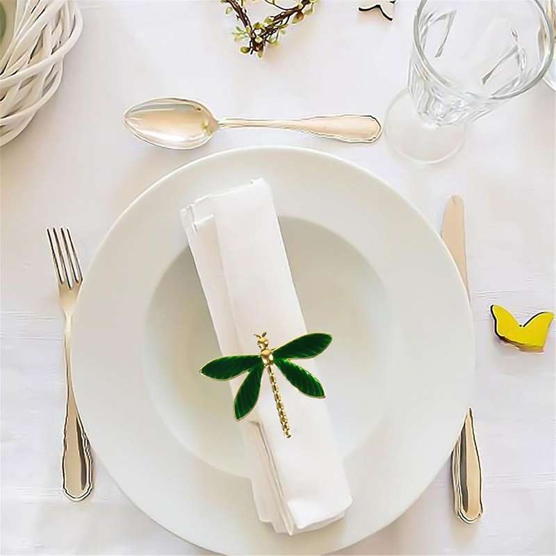 Napkin Rings Set of 6 for Wedding Fathers Day Birthday Metal Dragonfly Napkin Holders for Table Line