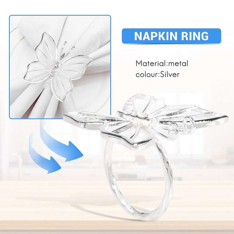 Napkin Rings Set Of 6 Serviette Buckle Holder Handmade Decorations for Easter, Family Gathering(sil