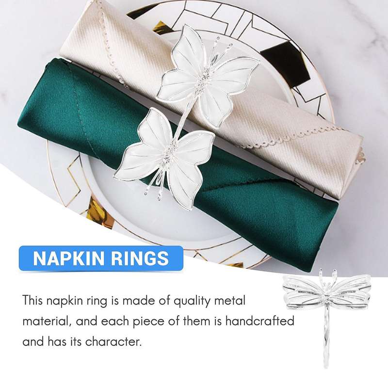 Napkin Rings Set Of 6 Serviette Buckle Holder Handmade Decorations for Easter, Family Gathering(sil