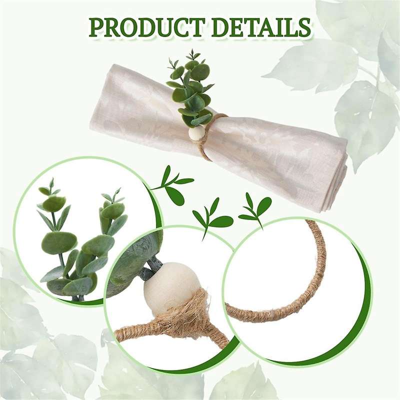 Napkin Rings Set of 12, Spring Napkin Rings, Eucalyptus Leaf Napkin Rings,for Weddings Christmas Pa