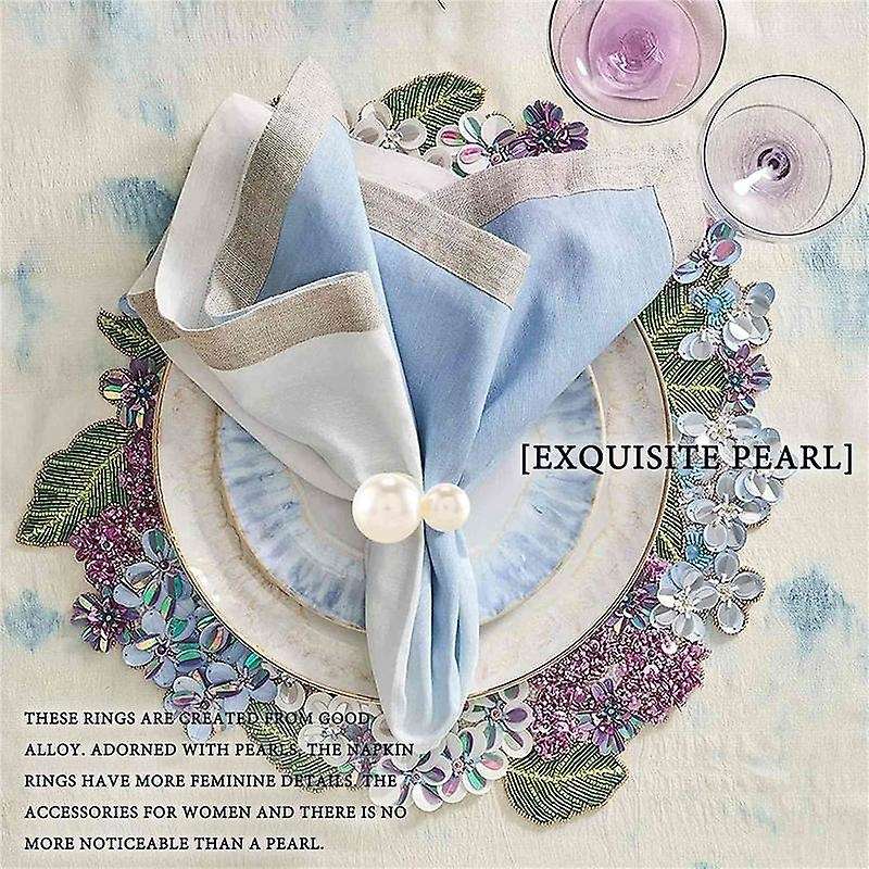 Napkin Rings Pearl Serviette Buckle Napkin Holder for Xmas, Family Gathering, Dinner Party, Wedding