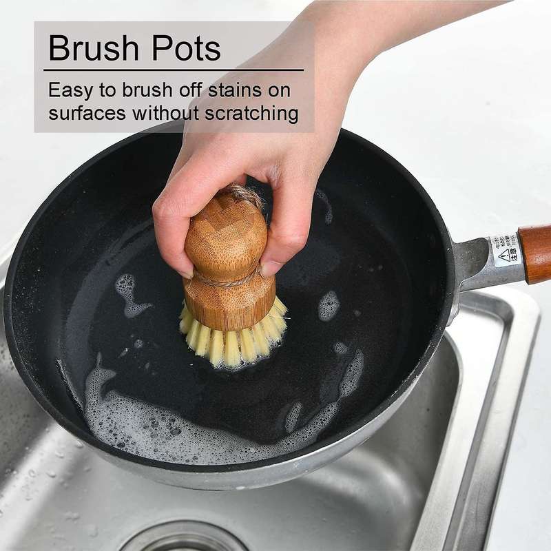 Natural Bamboo Dish Brush Set for Cleaning Dishes,Pans,Pots,Bottles and Vegetables for Cleaning Dish