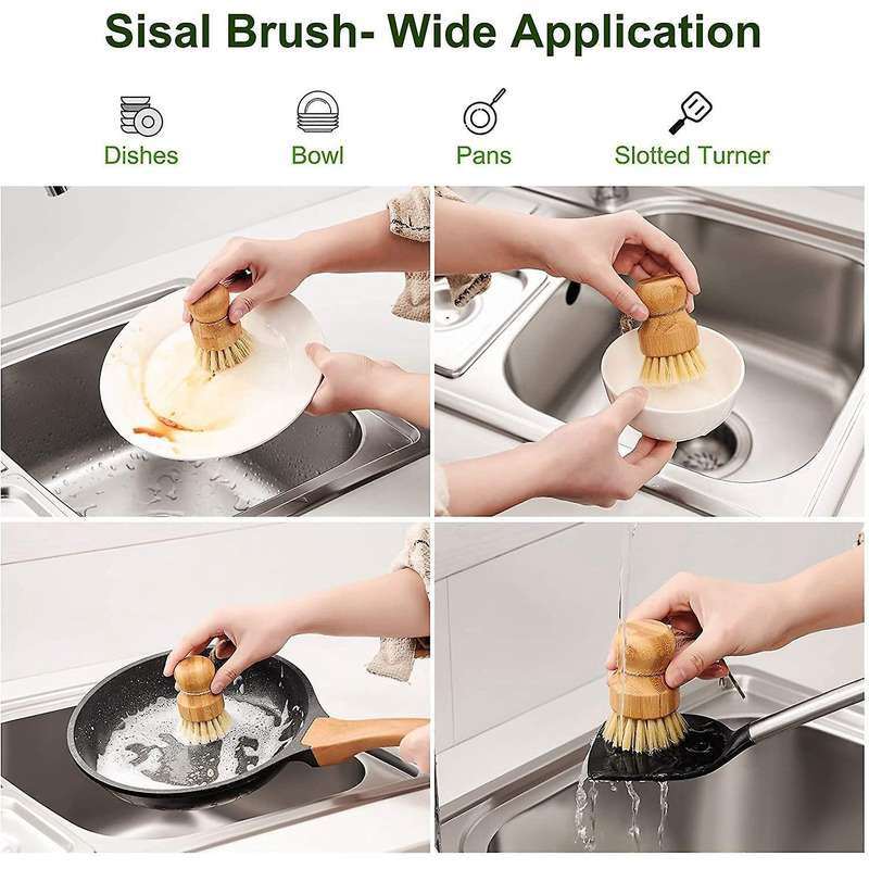 Natural Bamboo Dish Brush Set for Cleaning Dishes,Pans,Pots,Bottles and Vegetables for Cleaning Dish
