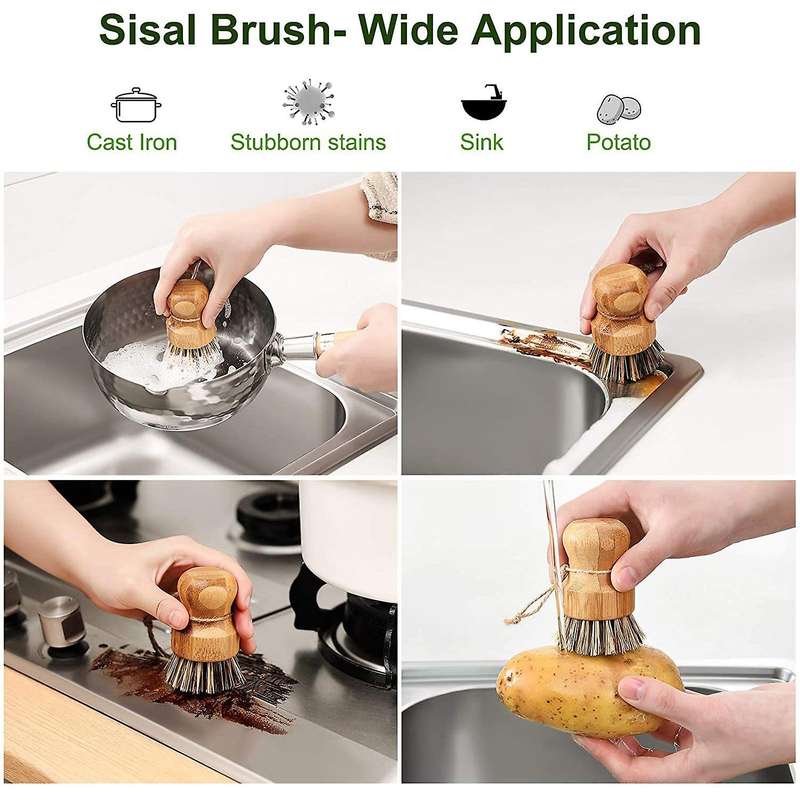 Natural Bamboo Dish Brush Set for Cleaning Dishes,Pans,Pots,Bottles and Vegetables for Cleaning Dish