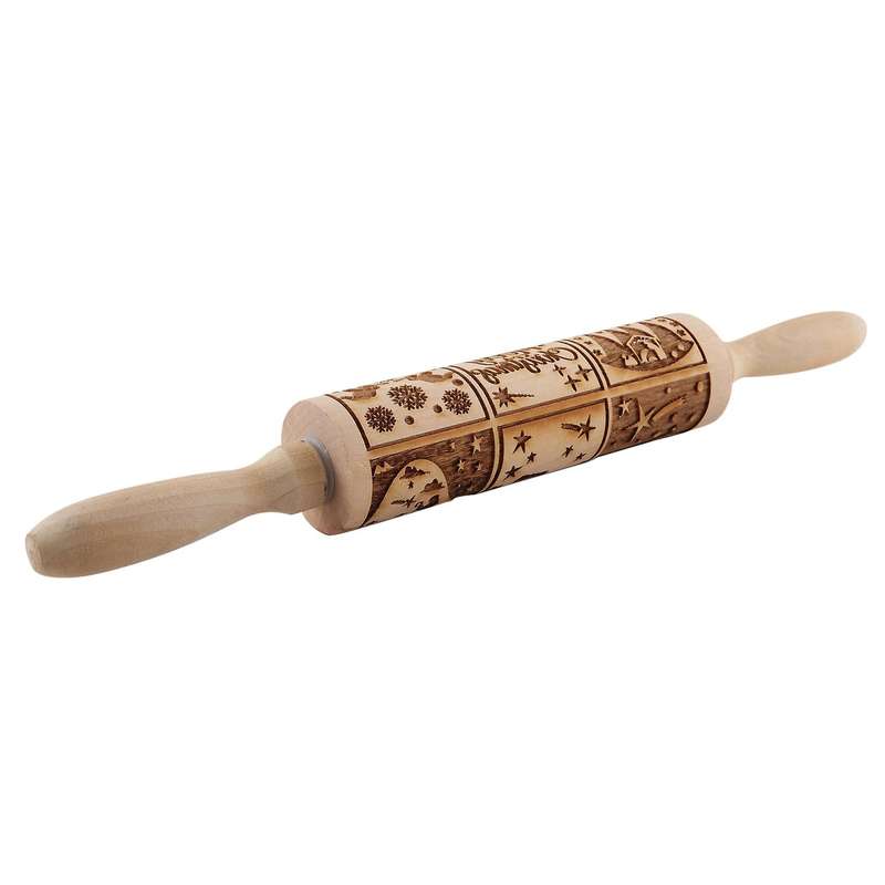 Nativity Pattern Xmas Christmas Wooden Embossing Rolling Pin with 9 Different Scene for Baking Embo