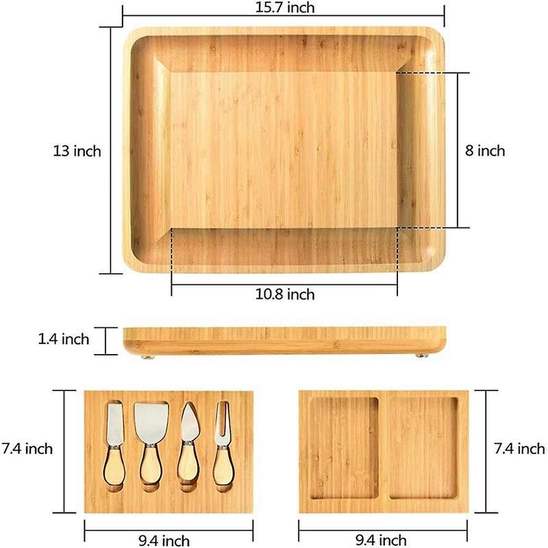 Natural Bamboo Cheese Board and Knife Set with Cheese Tools Cheese Plate Cheese Board Chopping Board