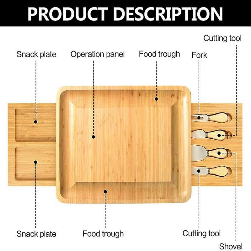 Natural Bamboo Cheese Board and Knife Set with Cheese Tools Cheese Plate Cheese Board Chopping Board