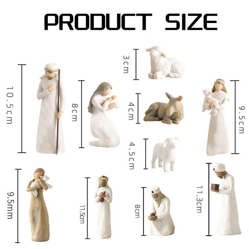 Nativity Figures Plus Three Wisemen, Sculpted Hand-Painted Resin Figurine 10-Piece Set