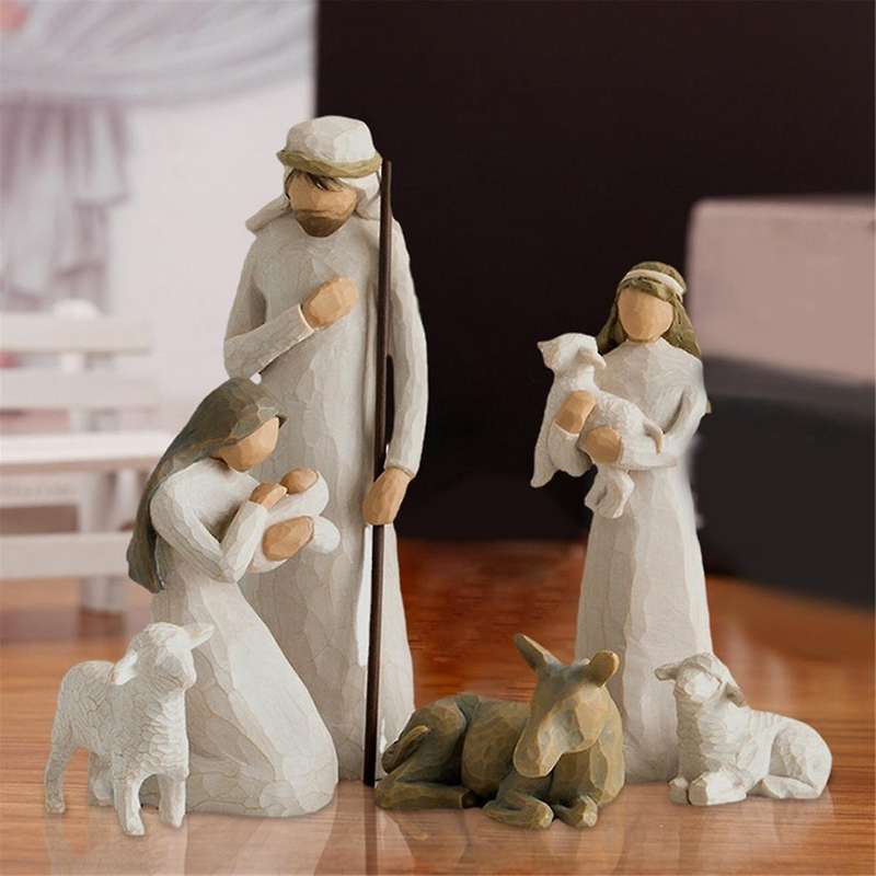 Nativity Figures Plus Three Wisemen, Sculpted Hand-Painted Resin Figurine 10-Piece Set