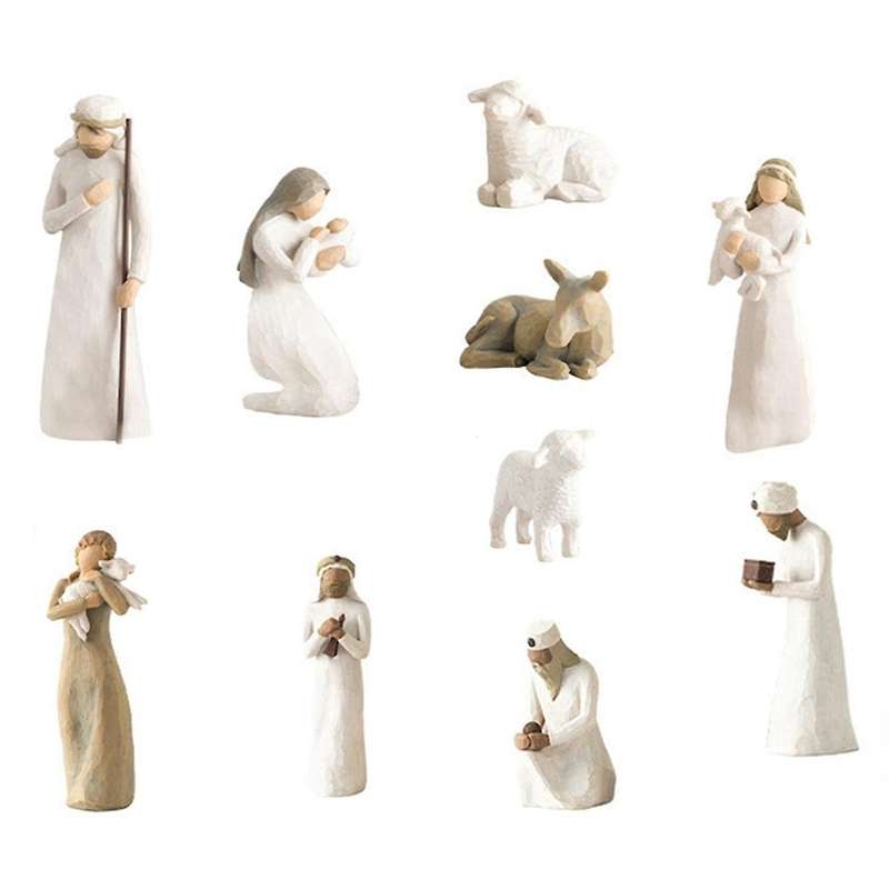 Nativity Figures Plus Three Wisemen, Sculpted Hand-Painted Resin Figurine 10-Piece Set