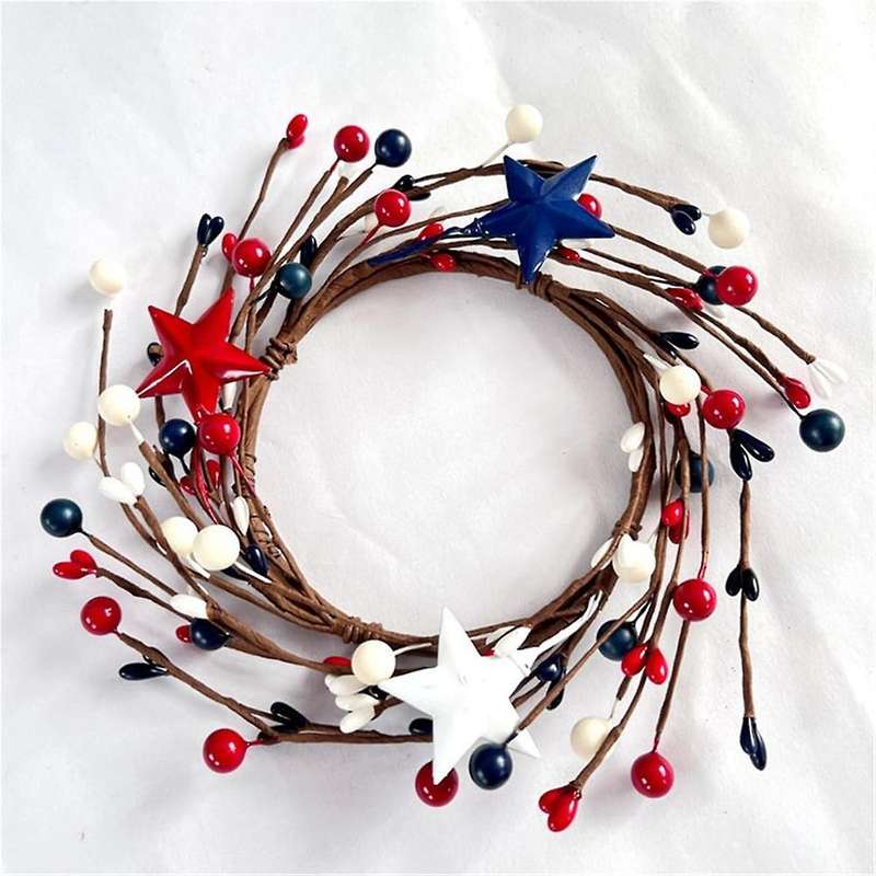 National Day Candle Circle Independence Day Wreath Red White Blue Berry Candle Holder Circle