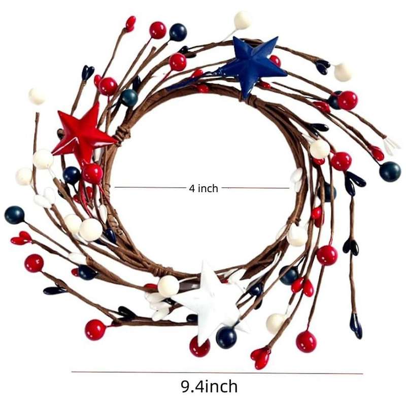 National Day Candle Circle Independence Day Wreath Red White Blue Berry Candle Holder Circle