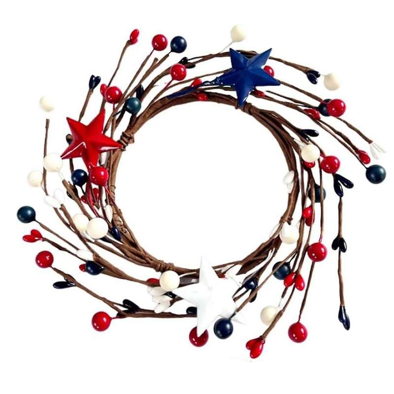 National Day Candle Circle Independence Day Wreath Red White Blue Berry Candle Holder Circle