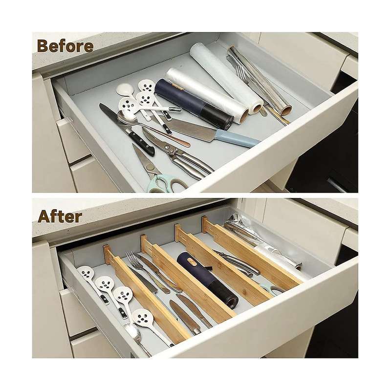 Natural Bamboo Drawer Dividers Drawer Dividers Adjustable (43-56cm) Spring Loaded Drawer Organizer