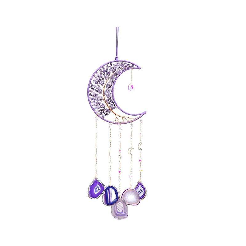 Natural Gemstone Wall Ornaments with Healing Crystal Stone Gemstone Dream Catcher Bedroom Garden Hom