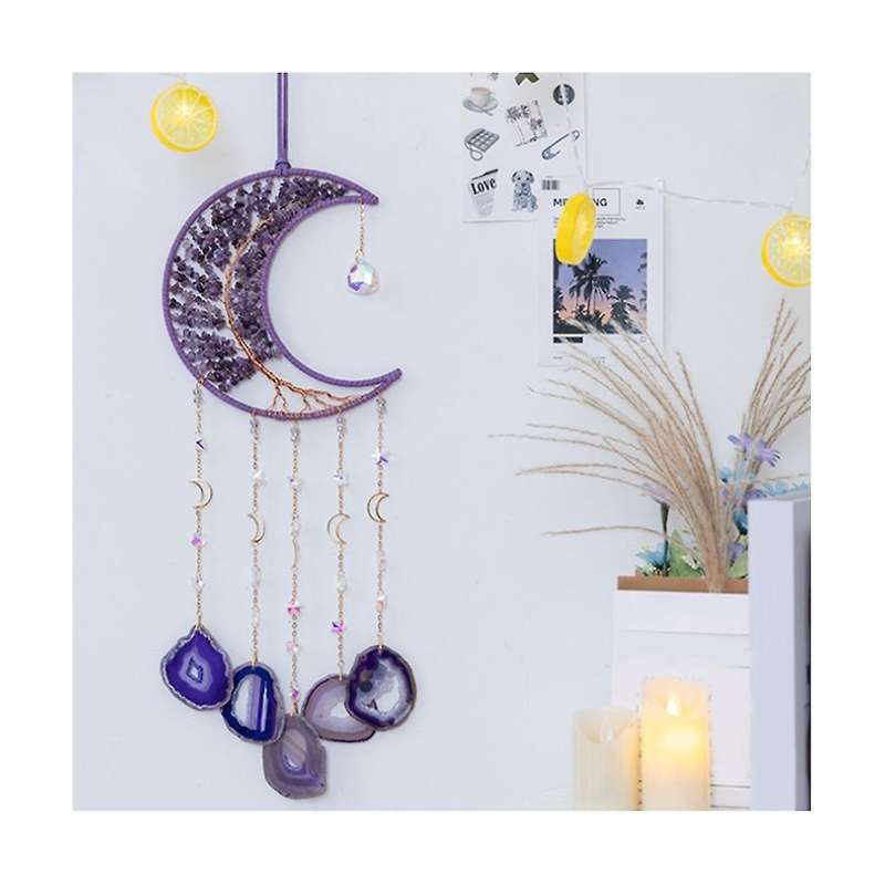 Natural Gemstone Wall Ornaments with Healing Crystal Stone Gemstone Dream Catcher Bedroom Garden Hom