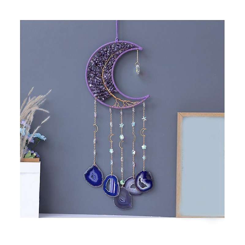 Natural Gemstone Wall Ornaments with Healing Crystal Stone Gemstone Dream Catcher Bedroom Garden Hom