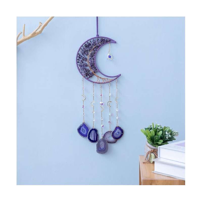 Natural Gemstone Wall Ornaments with Healing Crystal Stone Gemstone Dream Catcher Bedroom Garden Hom