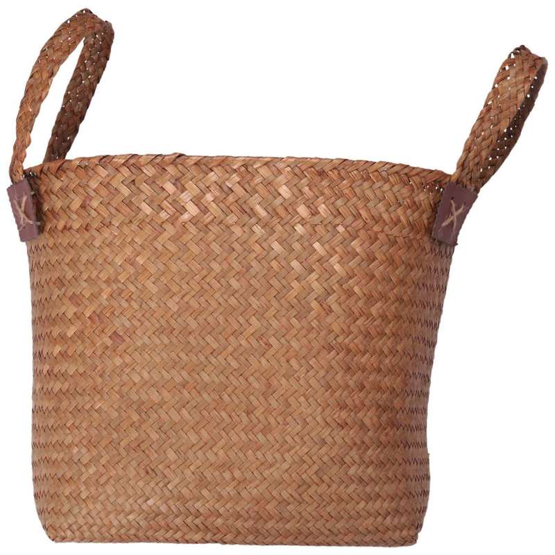 Natural Straw Basket Bin Handmade with Handgrip Orange 33X21X26cm