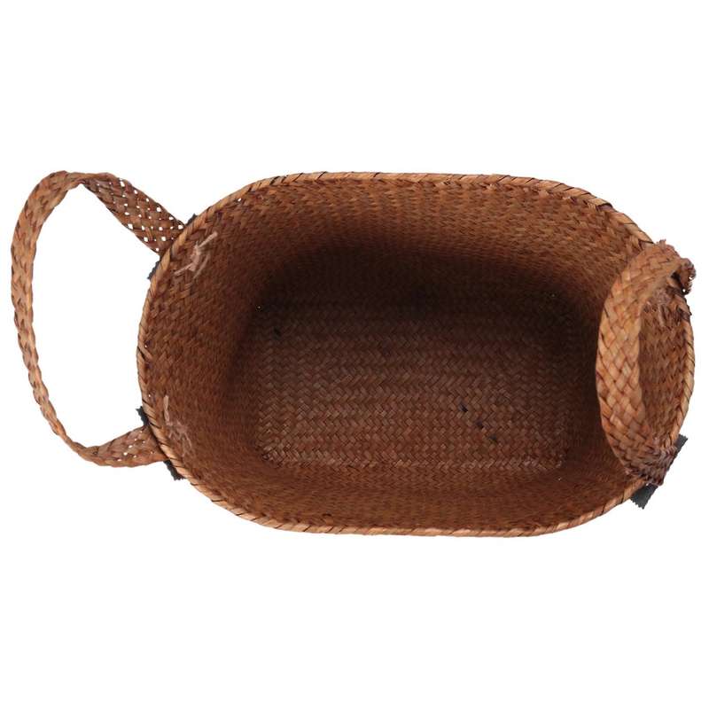 Natural Straw Basket Bin Handmade with Handgrip Orange 33X21X26cm