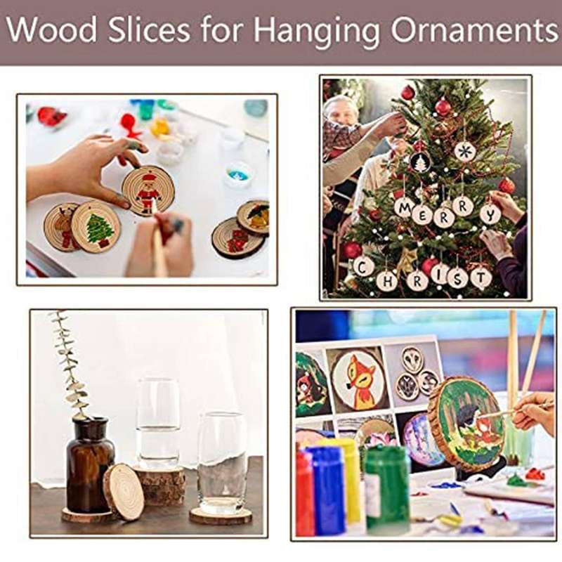 Natural Wood Chips Unfinished DIY Handicraft Pre-Drilled Round Wooden Circle Art Country Wood Chip D