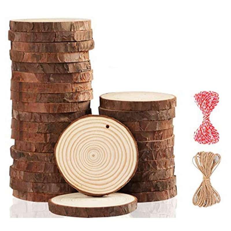 Natural Wood Chips Unfinished DIY Handicraft Pre-Drilled Round Wooden Circle Art Country Wood Chip D