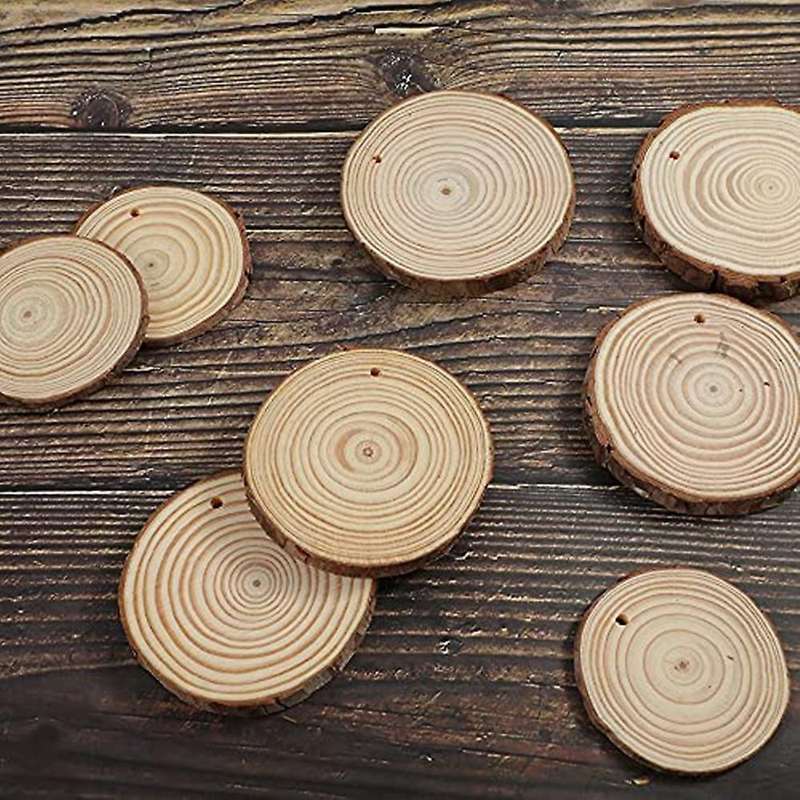 Natural Wood Chips Unfinished DIY Handicraft Pre-Drilled Round Wooden Circle Art Country Wood Chip D