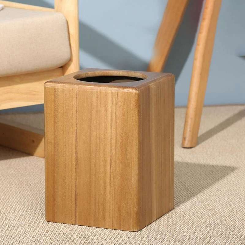 Natural Wood Trash Wooden Square Trash Can with Plastic Trash Can Suitable for Living Room Office Ki