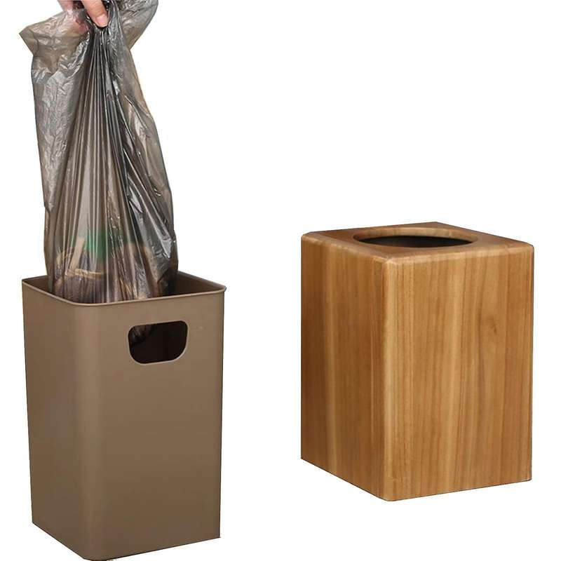 Natural Wood Trash Wooden Square Trash Can with Plastic Trash Can Suitable for Living Room Office Ki