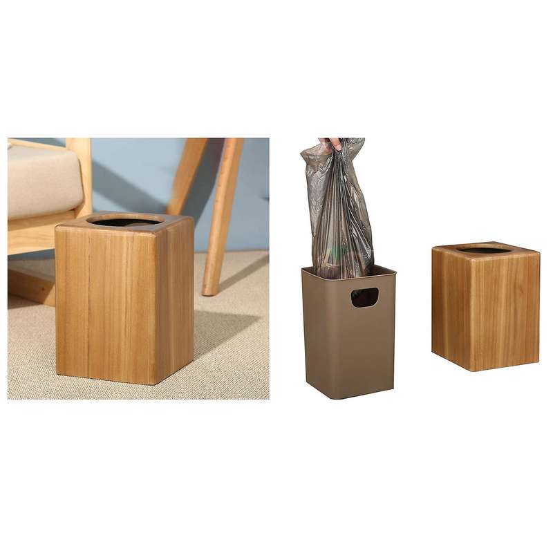 Natural Wood Trash Wooden Square Trash Can with Plastic Trash Can Suitable for Living Room Office Ki