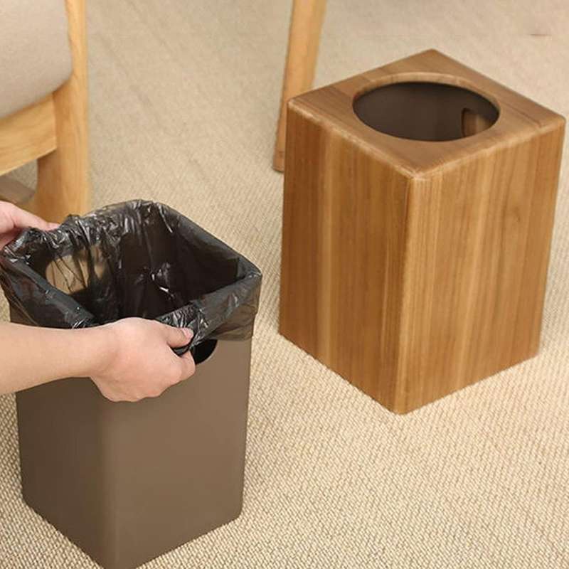 Natural Wood Trash Wooden Square Trash Can with Plastic Trash Can Suitable for Living Room Office Ki