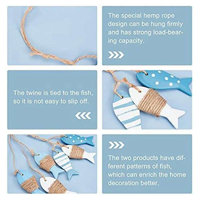 Nautical Wall Hanging Ornament Wood Fish Decor Mediterranean Style Wood Pendant Ornaments for Wall D