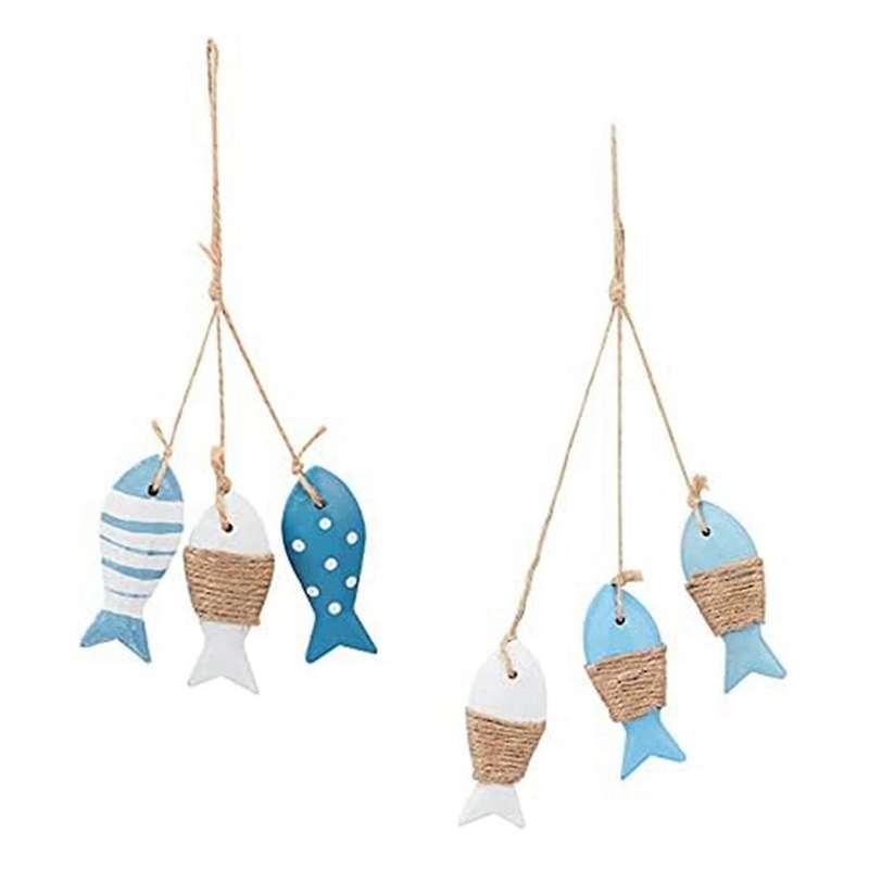 Nautical Wall Hanging Ornament Wood Fish Decor Mediterranean Style Wood Pendant Ornaments for Wall D