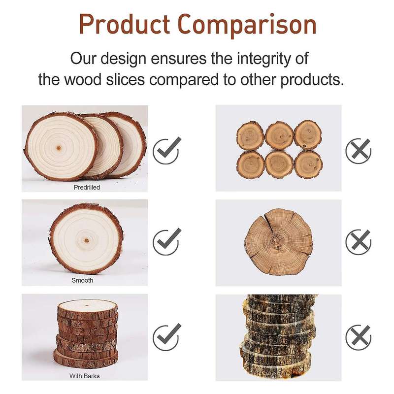Natural Wood Slices 30Pcs 2.0-2.4Inch Unfinished Wood Kit,Wooden Circles for Christmas Ornaments Wed