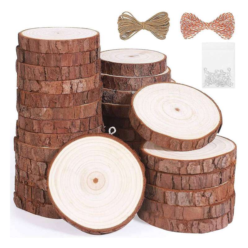 Natural Wood Slices 30Pcs 2.0-2.4Inch Unfinished Wood Kit,Wooden Circles for Christmas Ornaments Wed