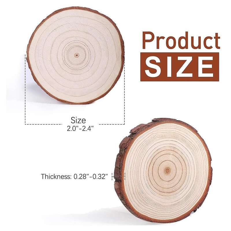 Natural Wood Slices 30Pcs 2.0-2.4Inch Unfinished Wood Kit,Wooden Circles for Christmas Ornaments Wed