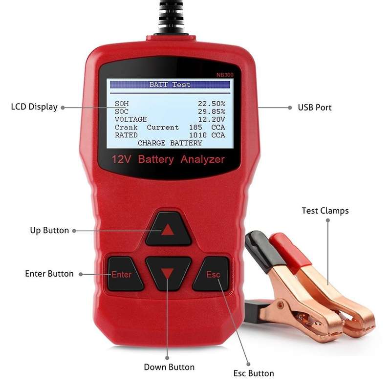 NB300 12V Battery Analyzer Car Battery Tester BCI CA DIN IEC EN SAE GB for Motorcycles Passenger Car
