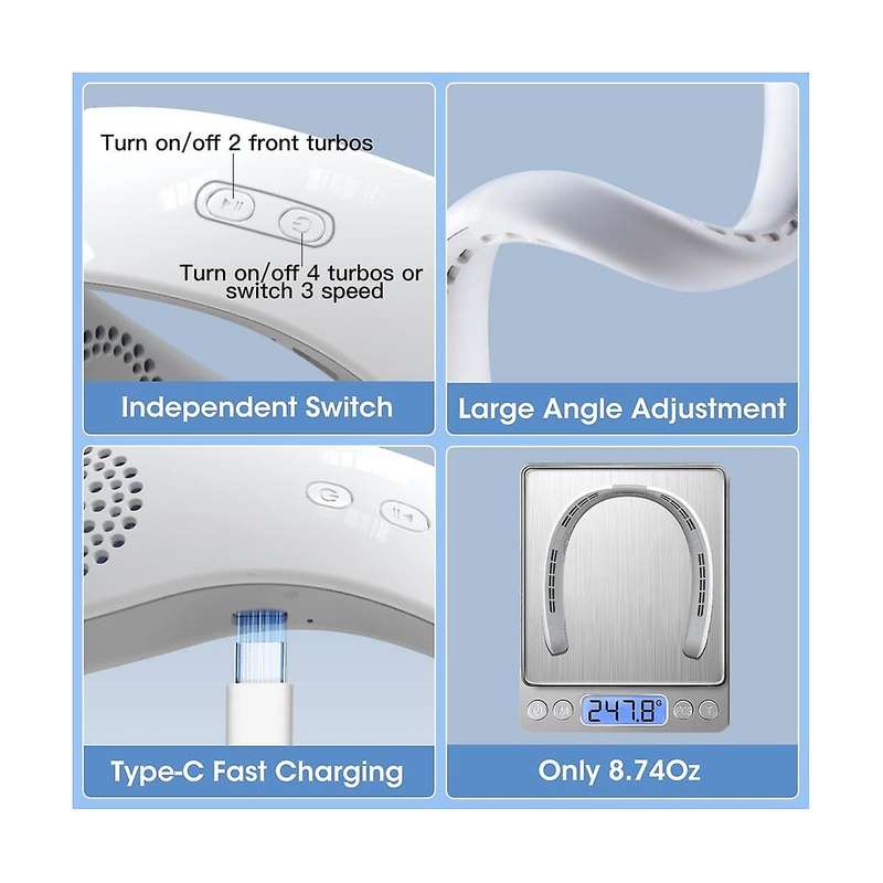 Neck Fan, 4000mah Portable Neck Fan 360 Bladeless Cooling Personal Neck Fan Rechargeable Hand-free