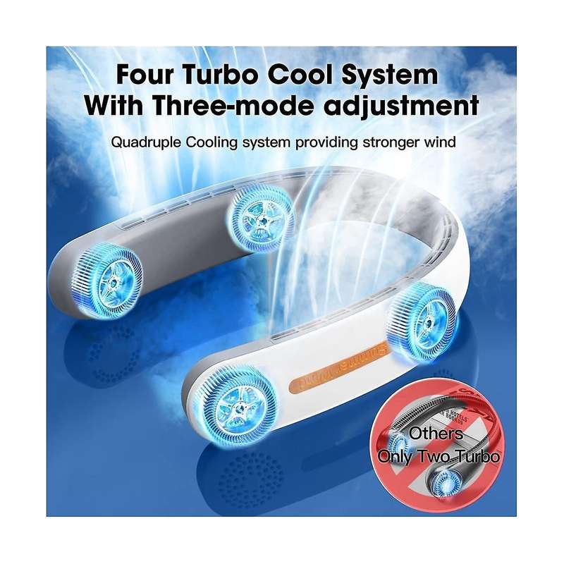 Neck Fan, 4000mah Portable Neck Fan 360 Bladeless Cooling Personal Neck Fan Rechargeable Hand-free