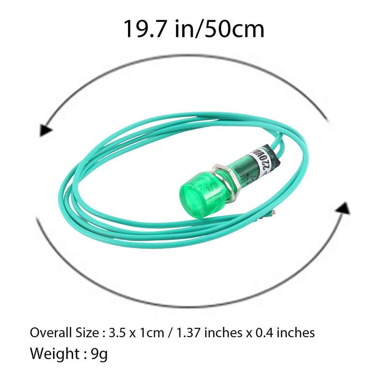 Neon Indicator Pilot Signal Lamp Green Light AC 220V w Cable
