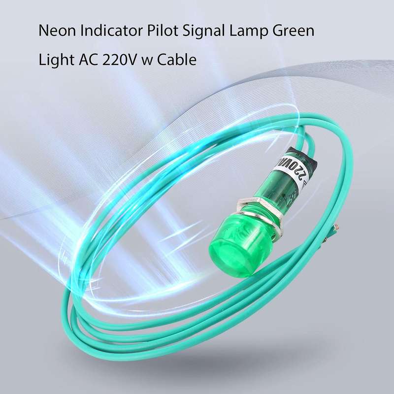 Neon Indicator Pilot Signal Lamp Green Light AC 220V w Cable