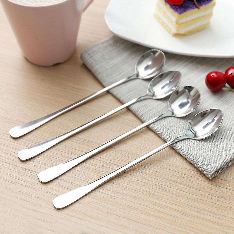 New 1Pc Long Handle Stainless Steel Tea Coffee Spoon Cocktail Ice Cream Spoon Spoons Cutlery Round H