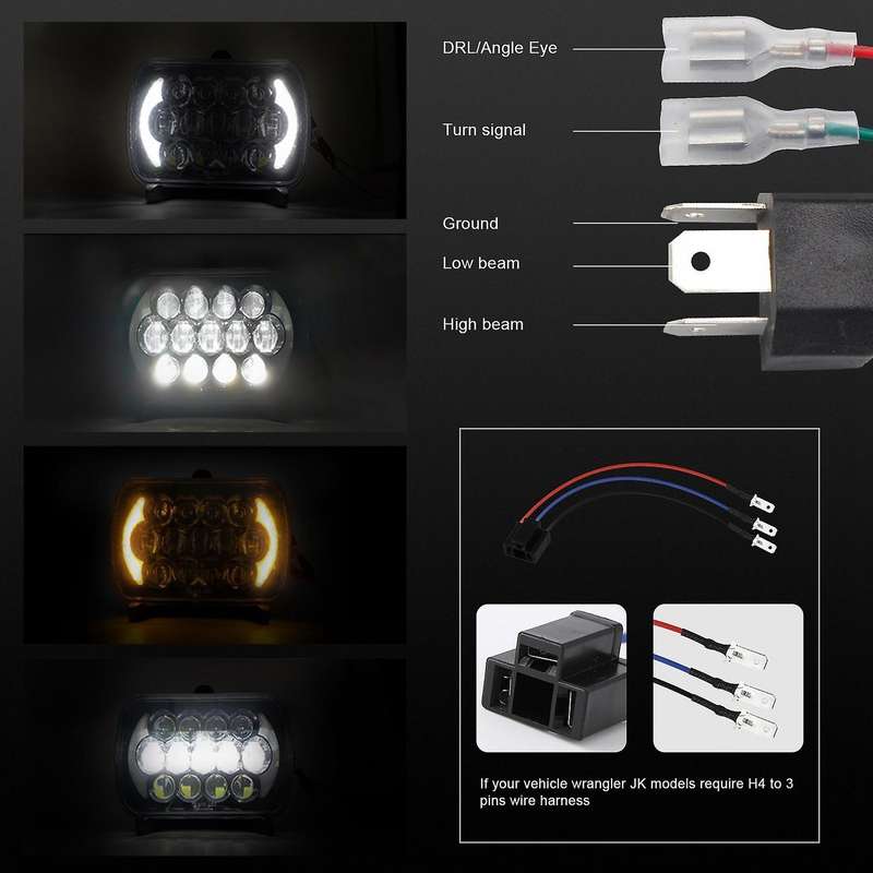 New 30000LM 7 Inch 5X7 7X6 for Wrangler Off-Road Vehicle Modified LED Square Car Light 300W Truck He
