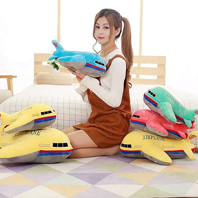 New 40cm Size Simulation Airplane Plush Toys Kids Sleeping Back Cushion Soft Pillow Dolls Blue