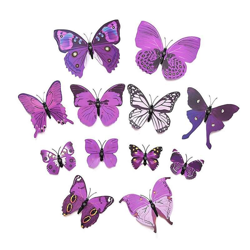 New Art Design Decal Wall Stickers 3D Butterfly Wall Stickers Home Decor Room Decoration 12pcs (Pur
