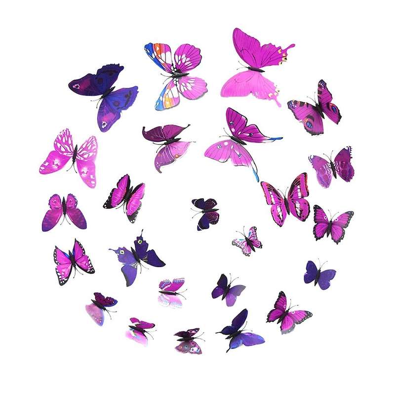 New Art Design Decal Wall Stickers 3D Butterfly Wall Stickers Home Decor Room Decoration 12pcs (Pur