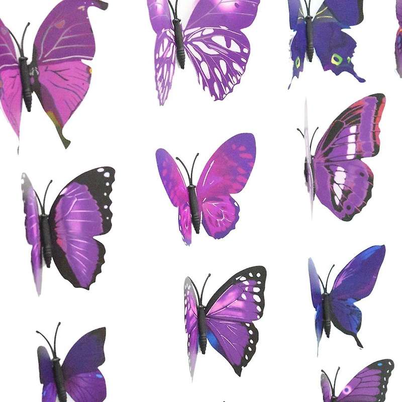 New Art Design Decal Wall Stickers 3D Butterfly Wall Stickers Home Decor Room Decoration 12pcs (Pur