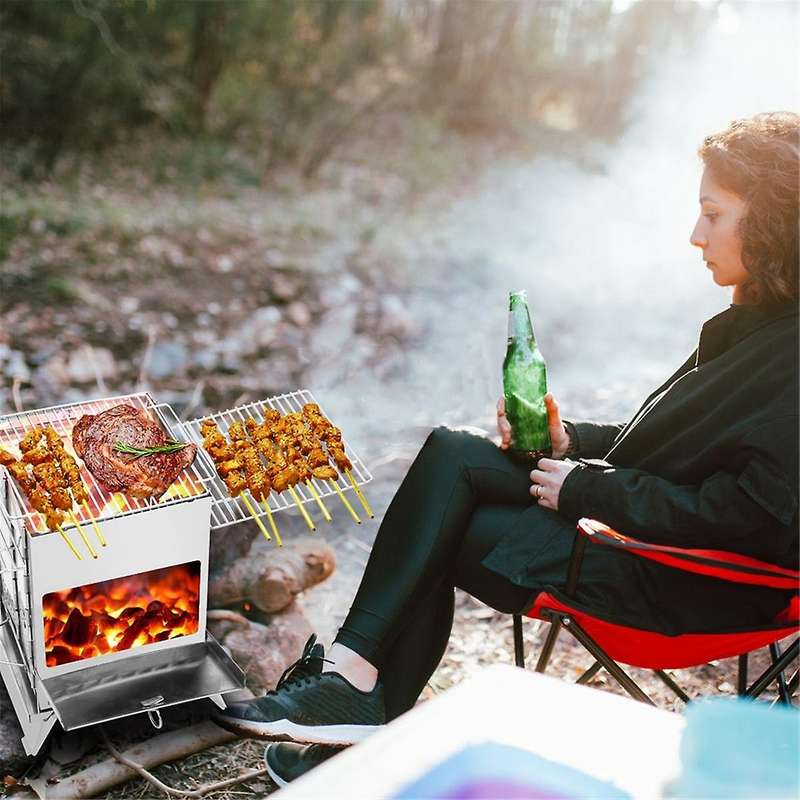 New Camping Barbecue Oven, Camp Tent Stove, Portable Wood Burning Stove with Grill Racks