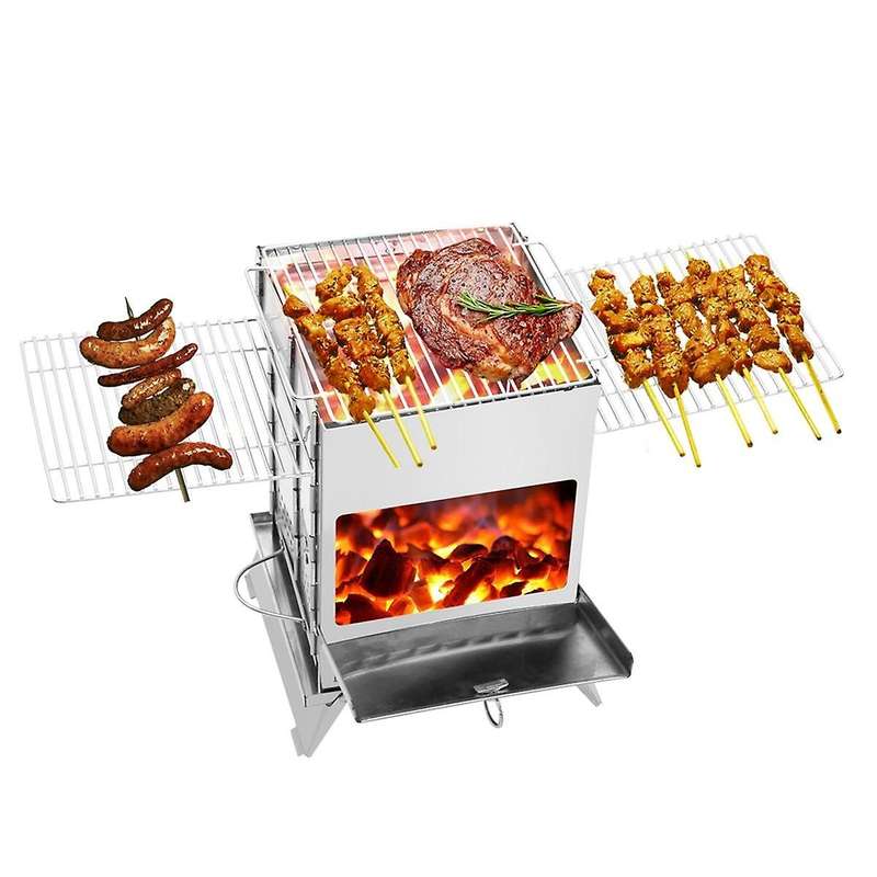 New Camping Barbecue Oven, Camp Tent Stove, Portable Wood Burning Stove with Grill Racks
