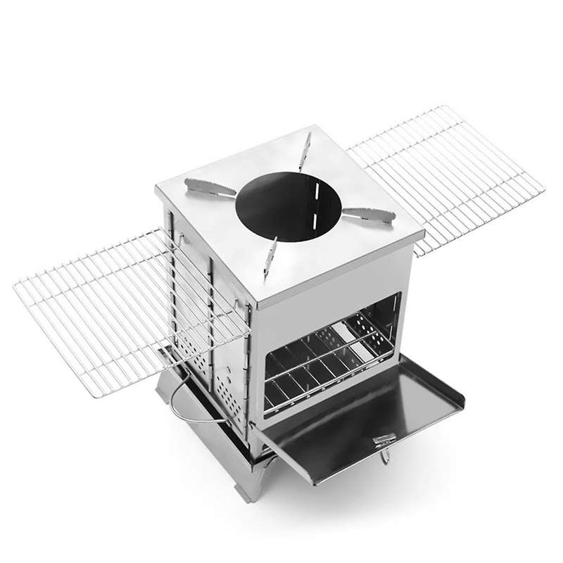 New Camping Barbecue Oven, Camp Tent Stove, Portable Wood Burning Stove with Grill Racks